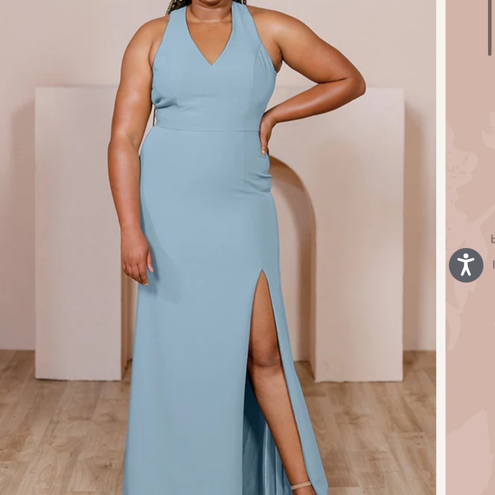 Revelry French Blue Crepe Halter Slit Gown
